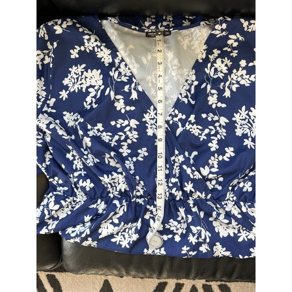 Shein Curve Blue With White Floral Print, V Neck Elastic Waist dress size 3XL - Picture 7 of 12